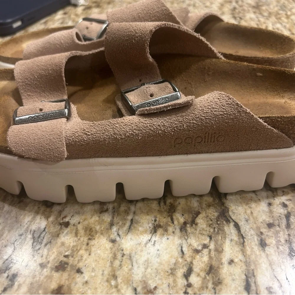 Kids Suede Double-Buckle Sandals in Taupe